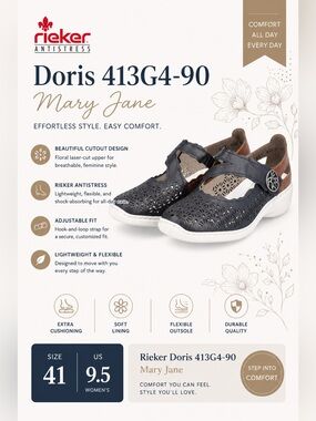 Rieker Doris 413G4-90 Mary Jane Size 41/9.5us